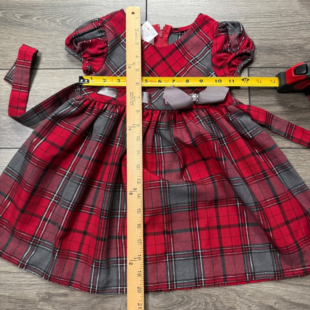 Ashley Ann Girls 3T Red Plaid Holiday Dress Metallic Silver Bow Christmas