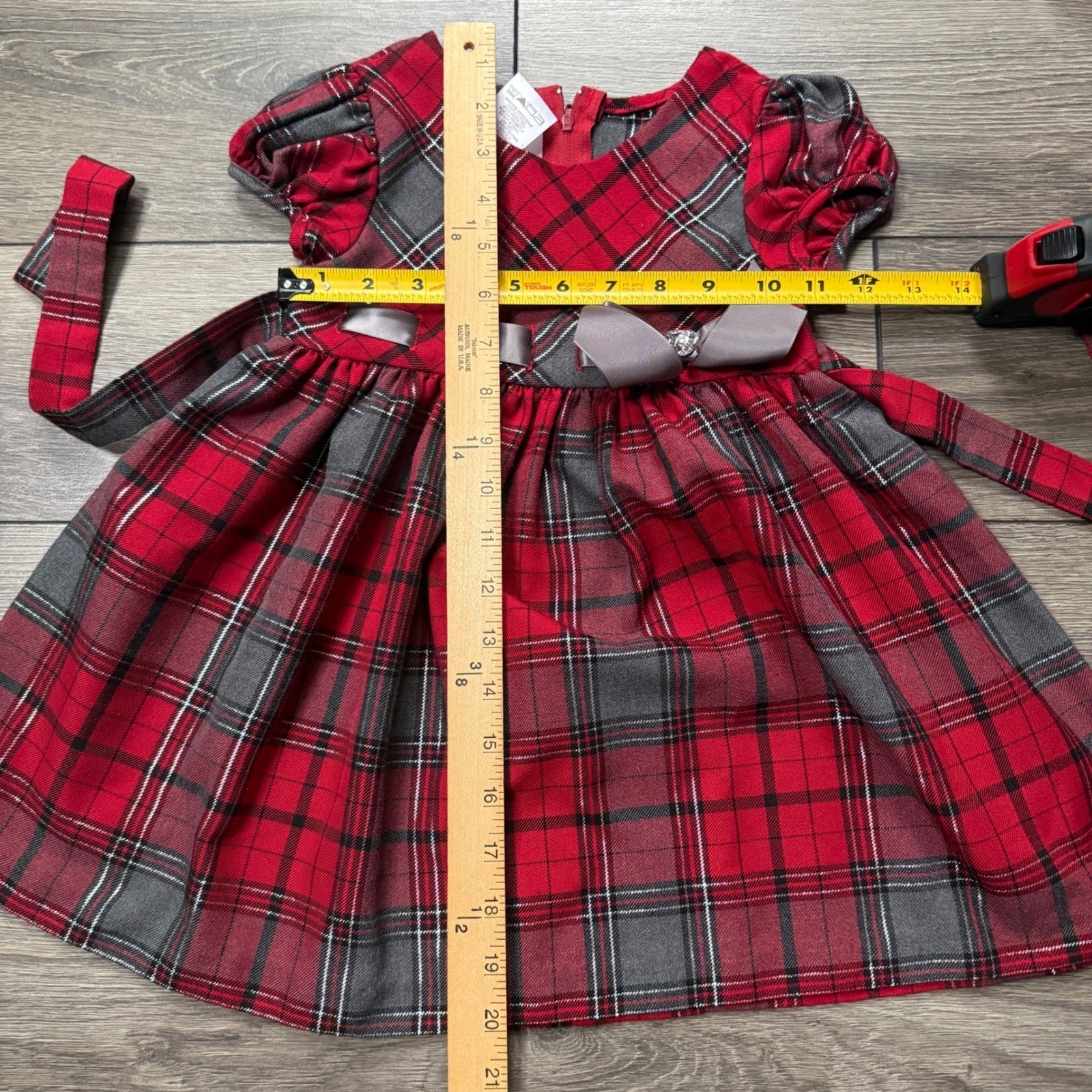 Ashley Ann Girls 3T Red Plaid Holiday Dress Metallic Silver Bow Christmas