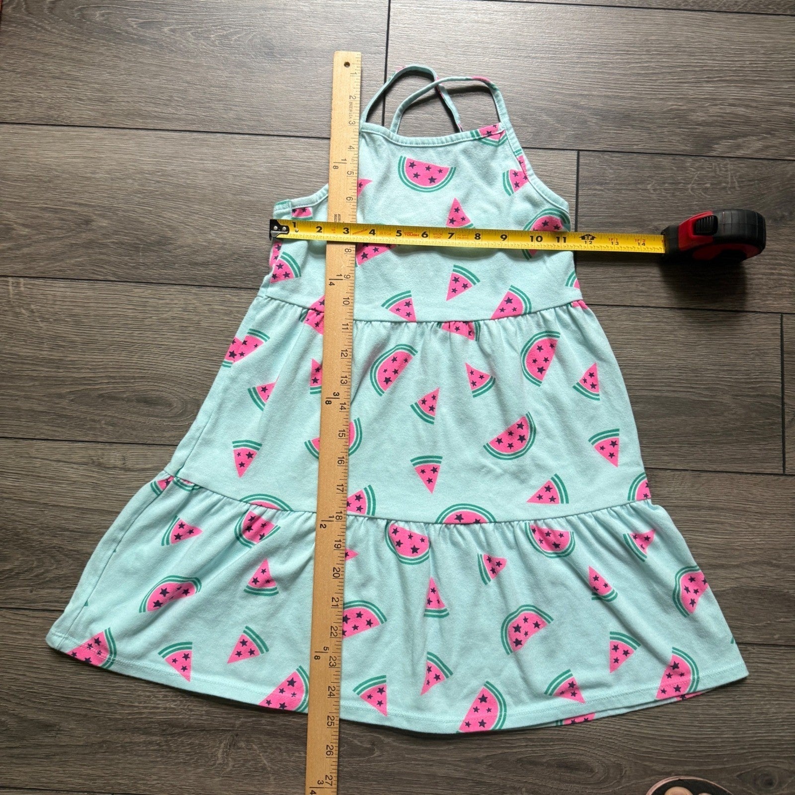 EUC Cat & Jack Girls Mint Watermelon Print Tiered Sundress Size M 8 Summer Fruit