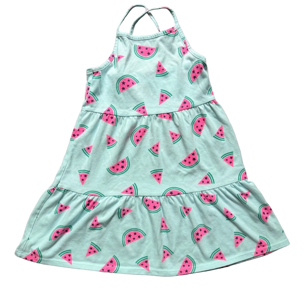 EUC Cat & Jack Girls Mint Watermelon Print Tiered Sundress Size M 8 Summer Fruit