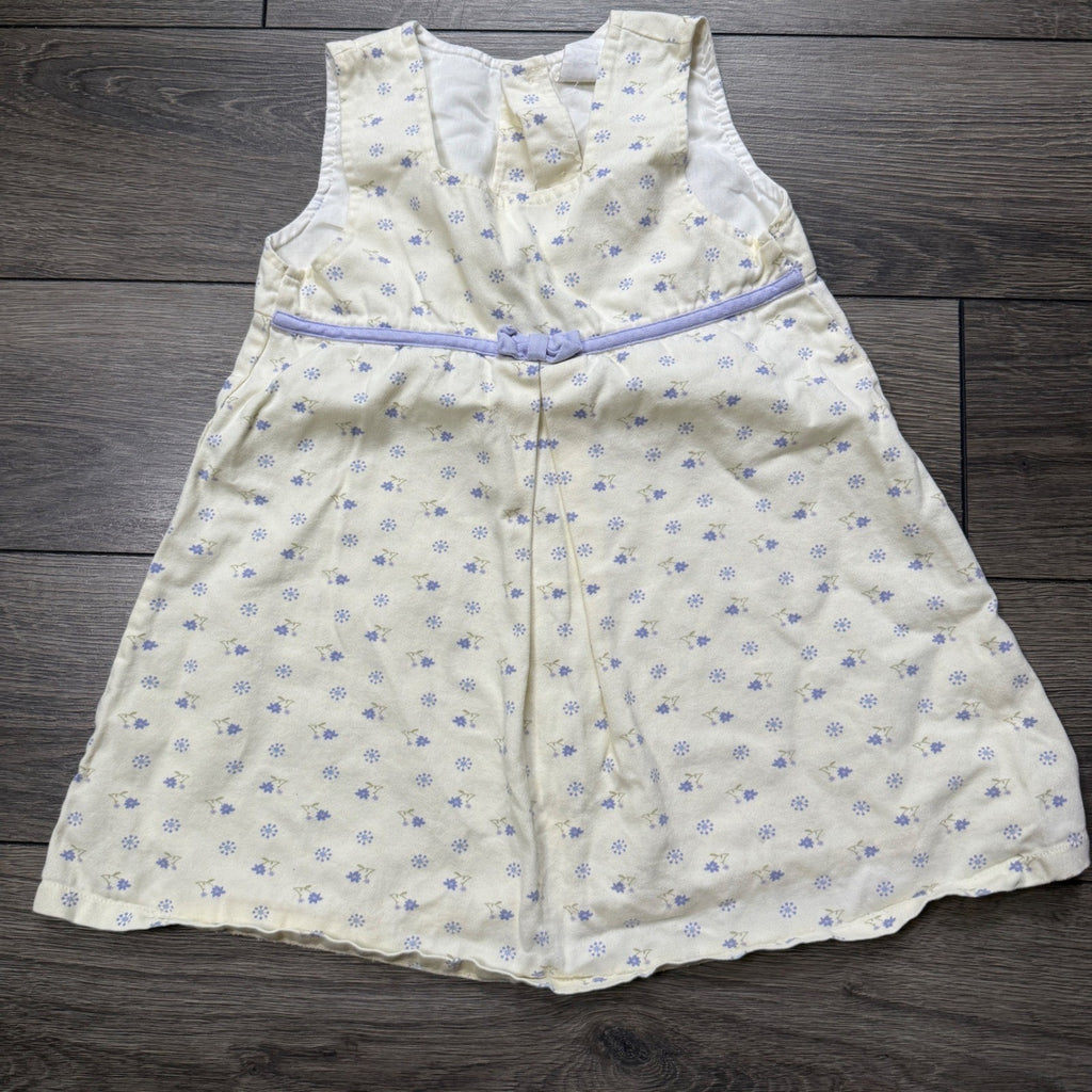 EUC Vintage Style Girls 4T Floral Ditsy Cotton Jumper Dress Cream Purple Sleeveless