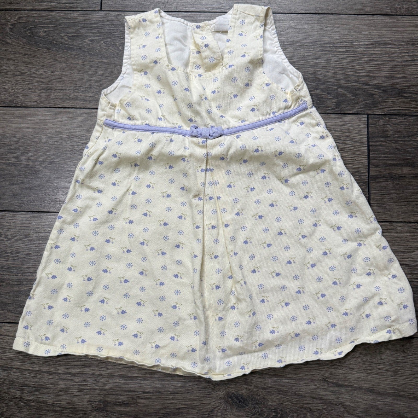 EUC Vintage Style Girls 4T Floral Ditsy Cotton Jumper Dress Cream Purple Sleeveless