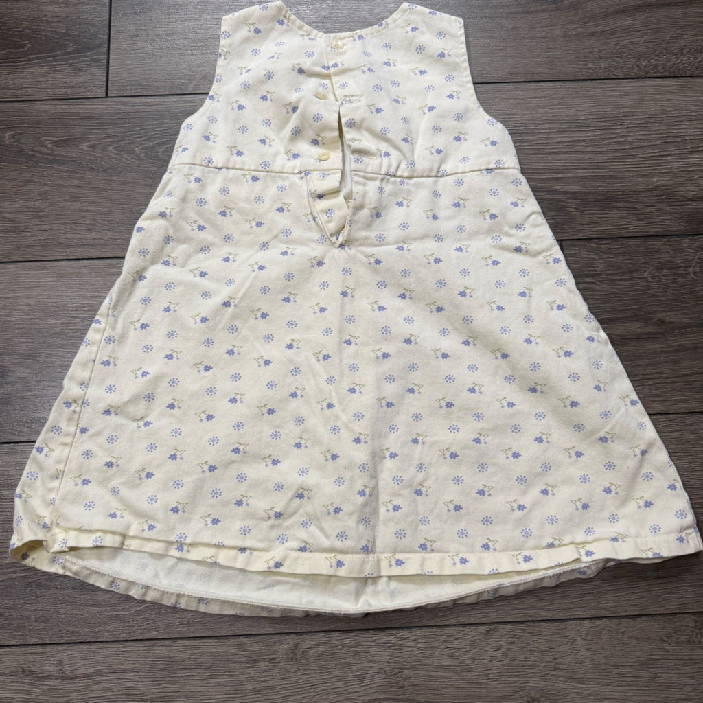 EUC Vintage Style Girls 4T Floral Ditsy Cotton Jumper Dress Cream Purple Sleeveless
