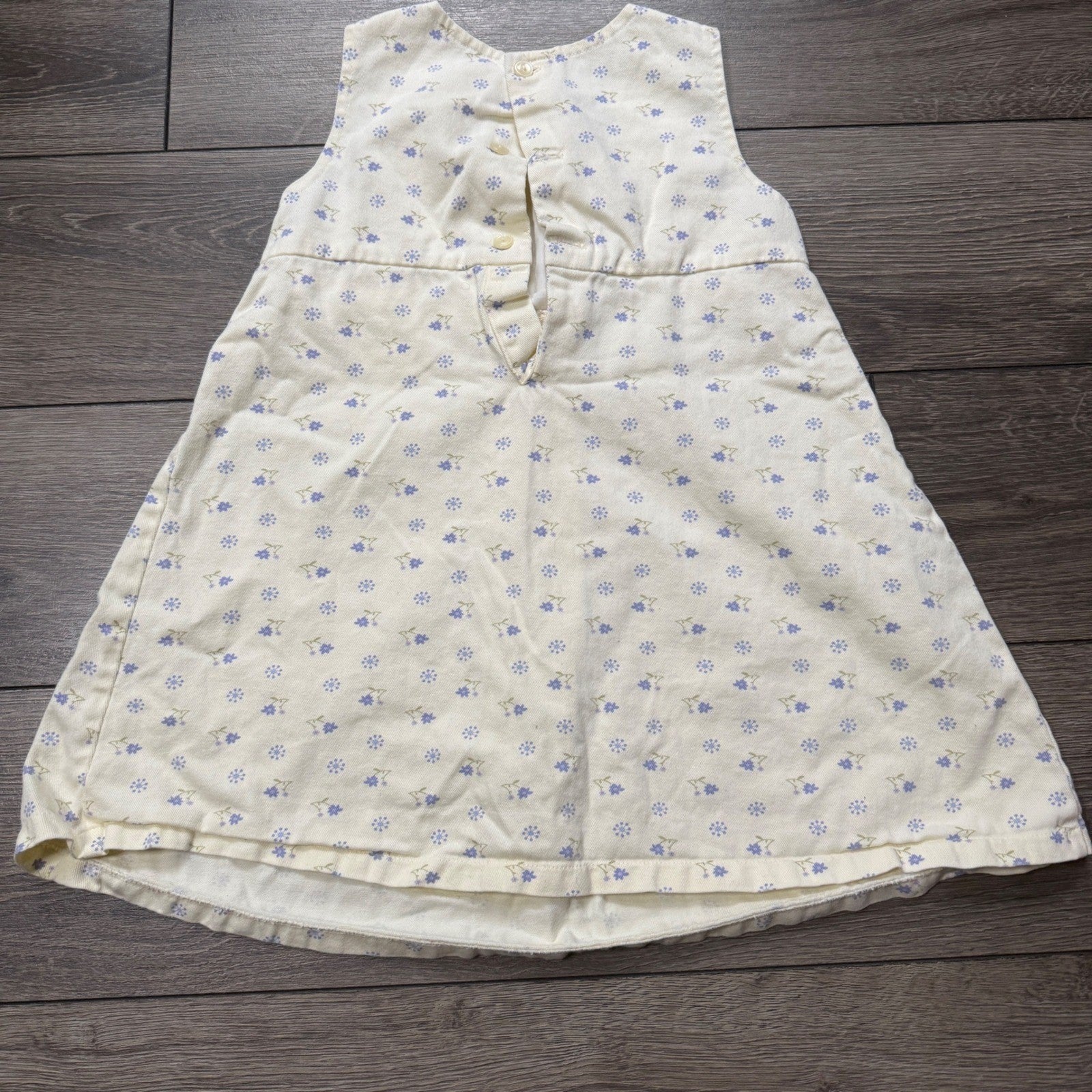 EUC Vintage Style Girls 4T Floral Ditsy Cotton Jumper Dress Cream Purple Sleeveless