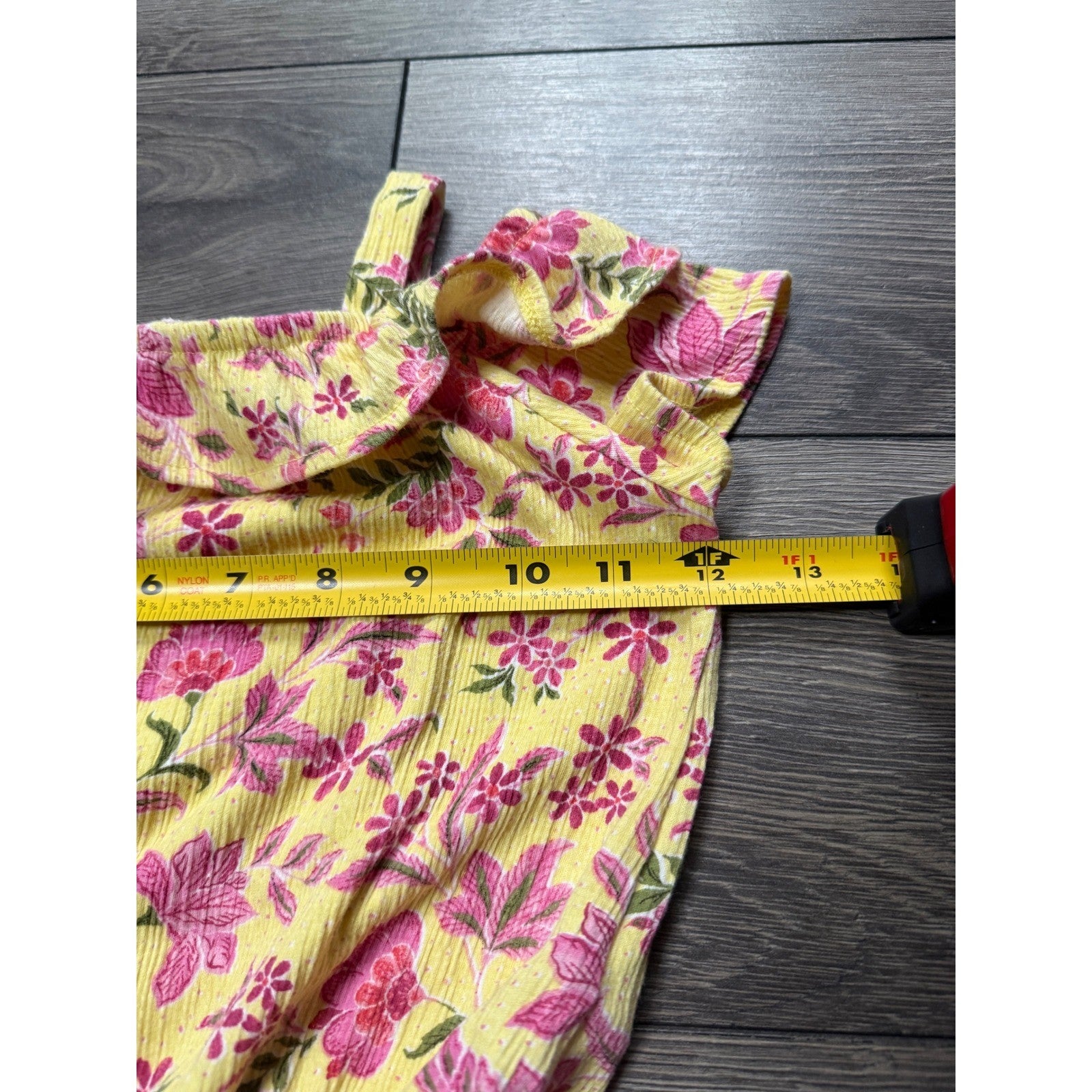 EUC Old Navy Girls 3T Yellow Pink Floral Ribbed Ruffle Top and Shorts 2 Piece Set