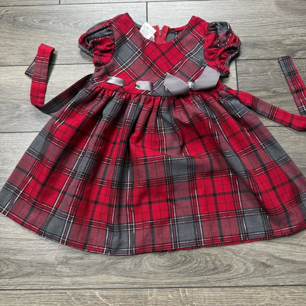 Ashley Ann Girls 3T Red Plaid Holiday Dress Metallic Silver Bow Christmas