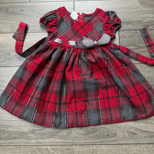 Ashley Ann Girls 3T Red Plaid Holiday Dress Metallic Silver Bow Christmas