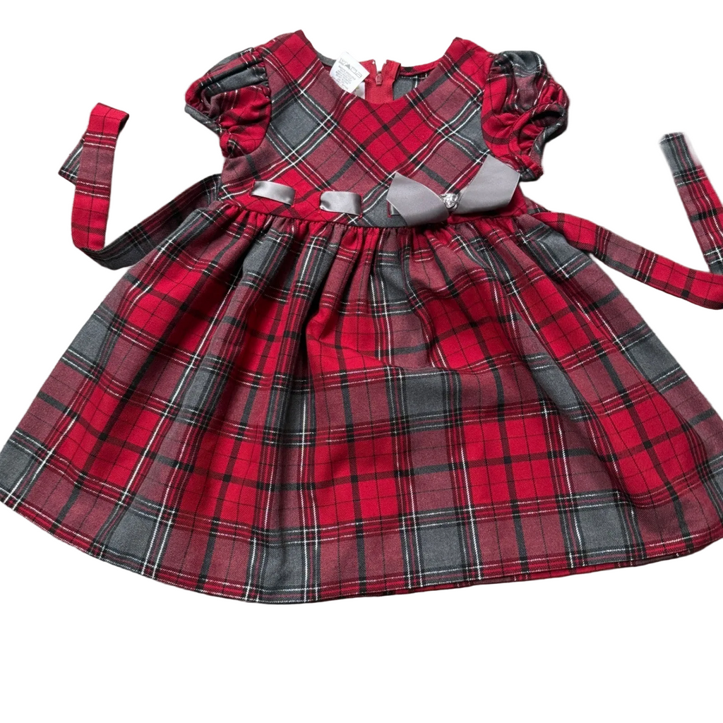 Ashley Ann Girls 3T Red Plaid Holiday Dress Metallic Silver Bow Christmas