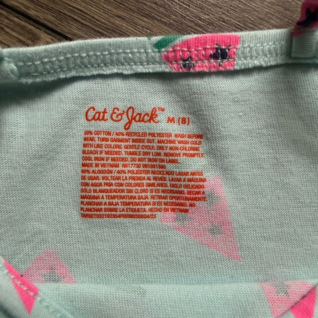 EUC Cat & Jack Girls Mint Watermelon Print Tiered Sundress Size M 8 Summer Fruit