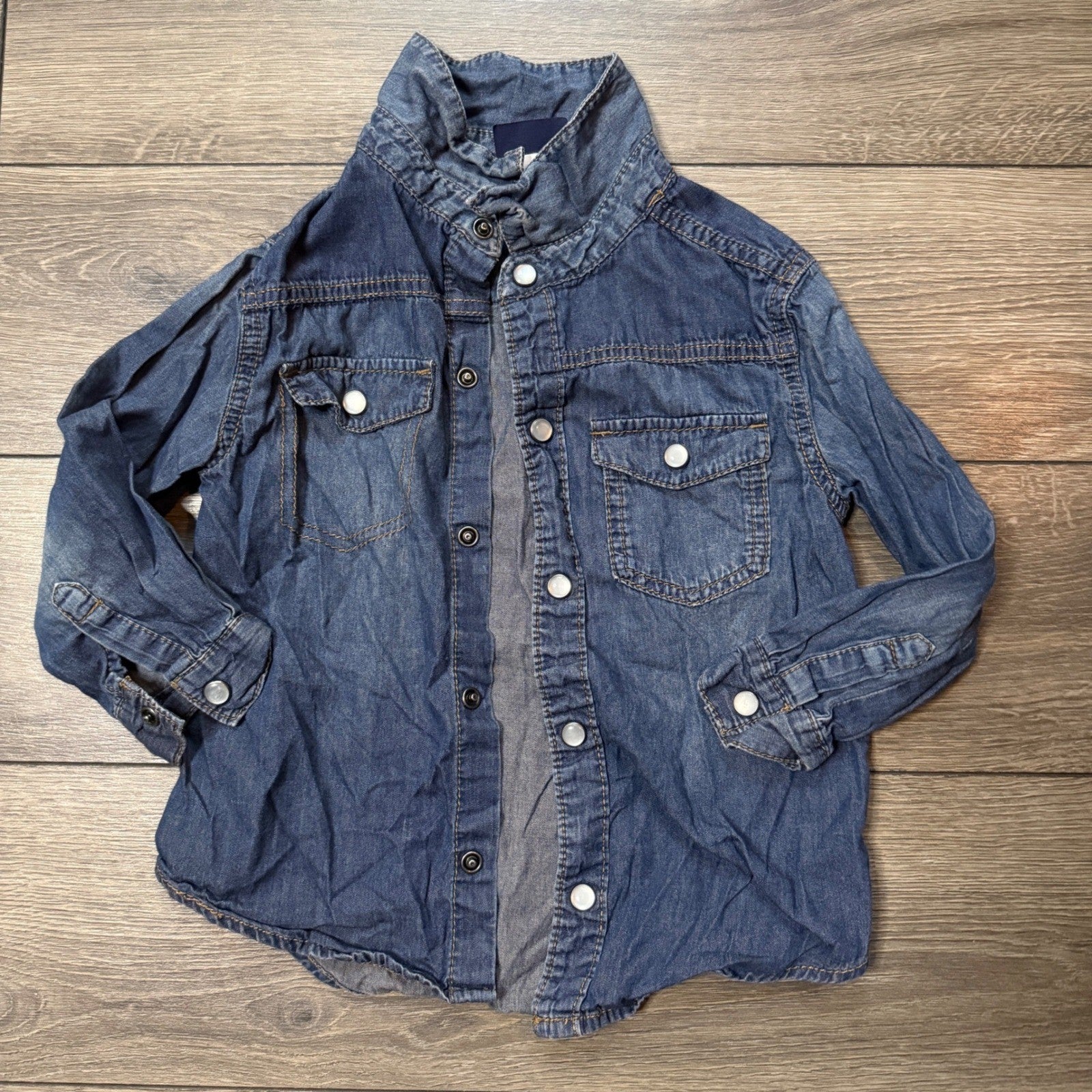 Genuine Kids from OshKosh Boys 4T Blue Denim Western Snap Shirt Long Sleeve